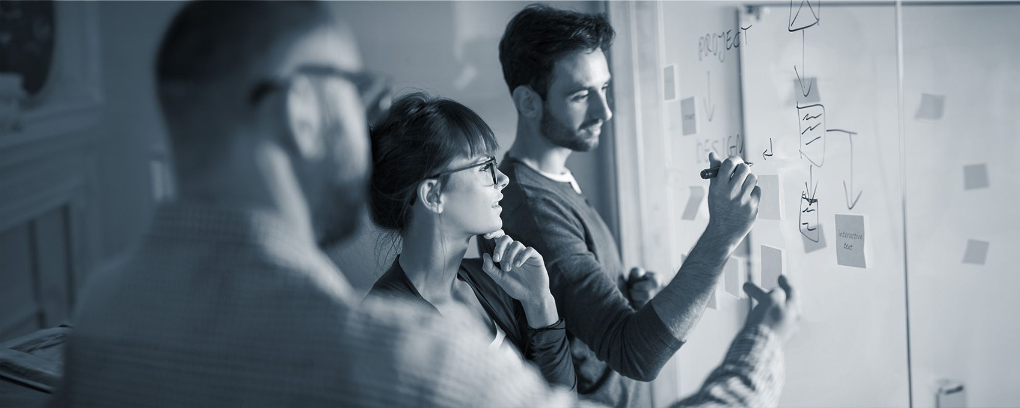 Drei Personen am Whiteboard